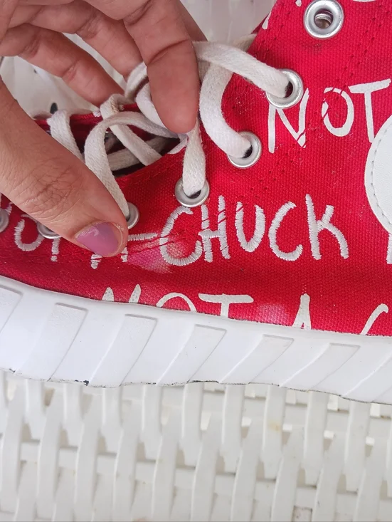 Converse "Not A Chuck" Big Kid letters Printed Red High Top Sneakers - Picture 12 of 13